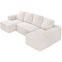 Load image into Gallery viewer, Beige U-Shaped Modular Cloud Sofa with Chaise – Corduroy Upholstered Comfort Sectional
