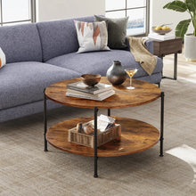 Load image into Gallery viewer, Round Coffee Table with 2-Tier Storage Shelf - Wood, Living Room
