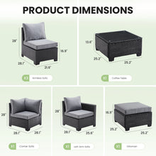 Load image into Gallery viewer, Patio Sectional Sofa Set with Ottoman - Water & Stain-Resistant Fabric, Dark Gray