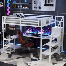 Load image into Gallery viewer, Queen Loft Bed Frame with Stairs, Storage & Wardrobe