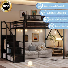 Load image into Gallery viewer, Queen Loft Bed Frame with Stairs, Storage & Wardrobe
