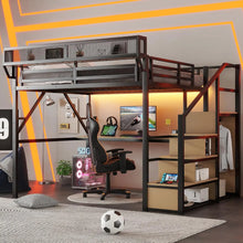 Load image into Gallery viewer, Queen Loft Bed Frame with Stairs, Storage & Wardrobe