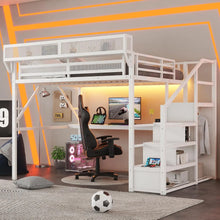 Load image into Gallery viewer, Queen Loft Bed Frame with Stairs, Storage & Wardrobe