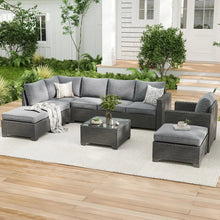 Load image into Gallery viewer, Patio Sectional Sofa Set with Ottoman - Water & Stain-Resistant Fabric, Dark Gray