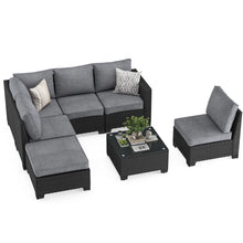 Load image into Gallery viewer, Patio Sectional Sofa Set with Ottoman - Water & Stain-Resistant Fabric, Dark Gray