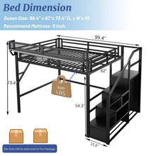 Load image into Gallery viewer, Queen Loft Bed Frame with Stairs, Storage & Wardrobe