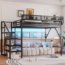 Load image into Gallery viewer, Queen Loft Bed Frame with Stairs, Storage & Wardrobe