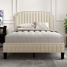 Load image into Gallery viewer, Modern Linen Curved Upholstered Platform Bed
