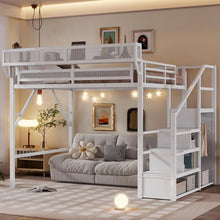 Load image into Gallery viewer, Queen Loft Bed Frame with Stairs, Storage & Wardrobe