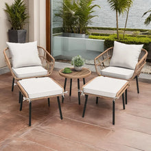 Load image into Gallery viewer, 5-Piece Outdoor Wicker Patio Set with Ottomans & Side Table