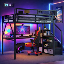 Load image into Gallery viewer, Queen Loft Bed Frame with Stairs, Storage & Wardrobe