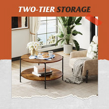 Load image into Gallery viewer, Round Coffee Table with 2-Tier Storage Shelf - Wood, Living Room
