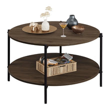 Load image into Gallery viewer, Round Coffee Table with 2-Tier Storage Shelf - Wood, Living Room
