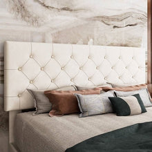 Load image into Gallery viewer, Queen White Faux Leather Upholstered Platform Bed with Button-Tufted Headboard
