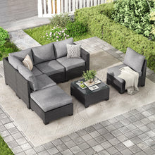 Load image into Gallery viewer, Patio Sectional Sofa Set with Ottoman - Water &amp; Stain-Resistant Fabric, Dark Gray
