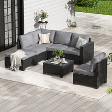 Load image into Gallery viewer, Patio Sectional Sofa Set with Ottoman - Water &amp; Stain-Resistant Fabric, Dark Gray
