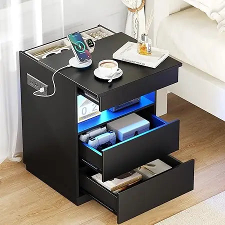 Smart Lock Nightstand – Hidden Compartment, LED Lighting & USB-C Charging Station