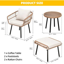 Load image into Gallery viewer, 5-Piece Outdoor Wicker Patio Set with Ottomans &amp; Side Table
