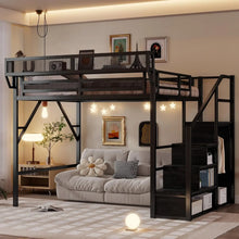 Load image into Gallery viewer, Queen Loft Bed Frame with Stairs, Storage &amp; Wardrobe
