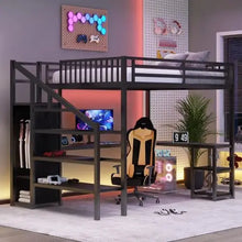 Load image into Gallery viewer, Queen Loft Bed Frame with Stairs, Storage &amp; Wardrobe
