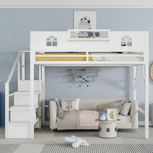 Load image into Gallery viewer, Queen Loft Bed Frame with Stairs, Storage &amp; Wardrobe
