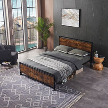 Load image into Gallery viewer, King Size Metal Platform Bed Frame with Wooden Headboard
