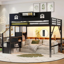Load image into Gallery viewer, Queen Loft Bed Frame with Stairs, Storage &amp; Wardrobe
