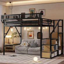 Load image into Gallery viewer, Queen Loft Bed Frame with Stairs, Storage &amp; Wardrobe
